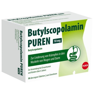 BUTYLSCOPOLAMIN PUREN 10 mg überzogene Tab. Produktbild