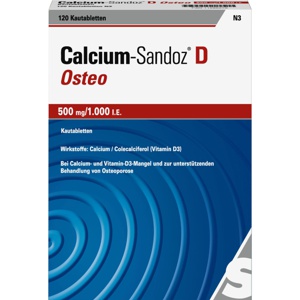 CALCIUM SANDOZ D Osteo 500 mg/1.000 I.E. Kautabl. Produktbild