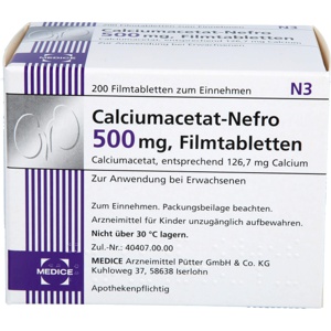 CALCIUMACETAT NEFRO 500 mg Filmtabletten 200 St Filmtabletten Produktbild