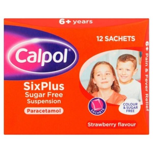 Calpol Six Plus Sugar-Free Strawberry Flavour Sachets 5ml Pack of 12 product image