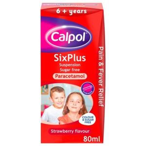 Calpol SixPlus Sugar Free Suspension, Paracetamol Medication, 6+ Years, Strawberry Flavour, 80ml product image