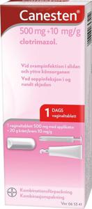 Canesten 1 vaginaltablett 500 mg + 20 g kräm 1% produkt bild