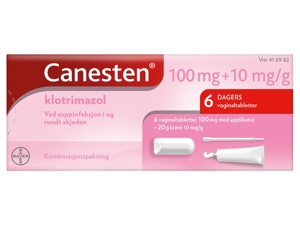 Canesten 100 mg vaginaltabletter og 10 mg/g krem 6stk+20 g produktbilde