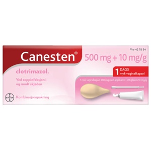 Canesten 500 mg Myk Vaginalkapsel og 1% Krem 1+20 g produktbilde