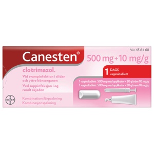Canesten 500 mg Vaginaltablett + 10 mg/g Krem 1 stk + 20 g produktbilde
