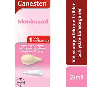 Canesten vaginalkapsel 500 mg 1 st + vaginalkräm 1% 20 g produkt bild