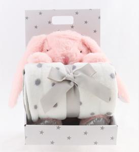 Carlo Baby Fleecefilt Grå Prick & Gosedjur Rosa Kanin produkt bild