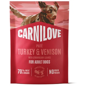 Carnilove Pouch Pate vådfoder, kalkun & vildt m. jordbærblade - 300g. produktbillede