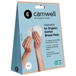 Carriwell Washable Organic Cotton Breast Pads, Onesize, hvit, 6 stk. produktbilde