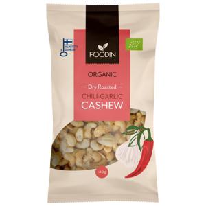 Foodin Organic Dry Roasted Cashews Chili-Garlic 120 g produkt bild
