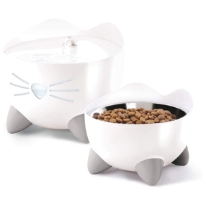 Catit Pixi Combo Kit Vattenfontän & Upphöjd Matskål Vit produkt bild