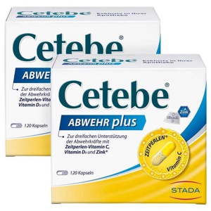 Cetebe Abwehr plus Vitamin C + Vitamin D3 + Zink Kapseln, 2x120 St Kapseln Produktbild