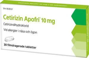 Cetirizin Apofri 10 mg Cetirizin, filmdragerad tablett, 30 st