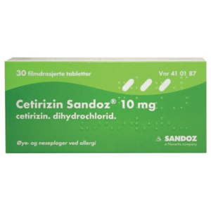 Cetirizin Sandoz 10 mg tabletter 30 stk produktbilde