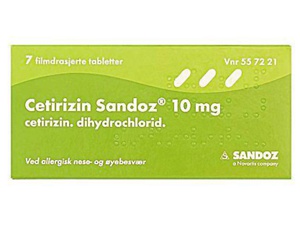 Cetirizin Sandoz 10 mg tabletter 7 stk produktbilde