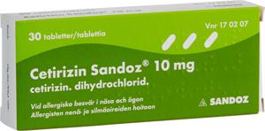 Cetirizin Sandoz filmdragerad tablett 10 mg 30 st produkt bild
