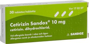 Cetirizin Sandoz, filmdragerad tablett 10 mg 30 st