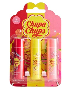 Chupa Chups Lip Balm Set (Watermelon Mix, Peach Pulp & Lemon Sorbet) produktbillede