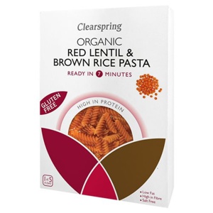 Clearspring Pasta af røde linser & brune ris 250 g produktbillede