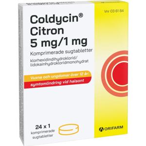 Coldycin Citron 5 mg/1 mg 24 sugtabletter produkt bild
