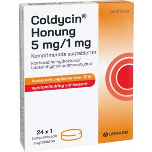 Coldycin Honung 5 mg/1 mg, 24 sugtabletter produkt bild