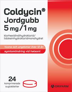 Coldycin Jordgubb 5 mg/1 mg 24 sugtabletter produkt bild