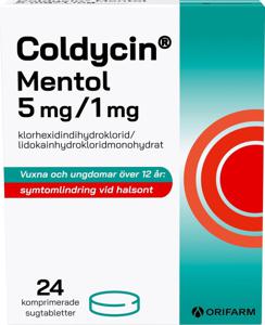Coldycin Mentol 5 mg/1 mg 24 sugtabletter produkt bild