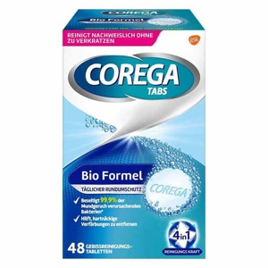 Corega TABS Bio Formel, für herausnehmbaren Zahnersatz/dritte Zähne, 48 St Tabletten Produktbild