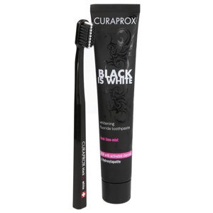 CURAPROX BLACK IS WHITE Kohlezahnpasta & Bürste 1 St Produktbild
