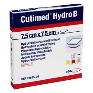 Cutimed Hydro B Hydrok.Ver.7,5x7,5cm mit Haftrand, 5 St Kompressen Produktbild