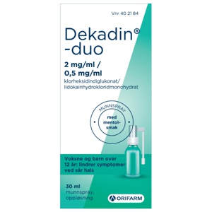Dekadin-duo 2 mg/ml+0,5 mg/ml munnspray mentol 30 ml produktbilde