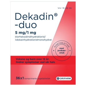 Dekadin-duo 5 mg/1 mg sugetabletter jorbær 36 stk produktbilde