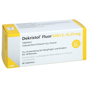 DEKRISTOL Fluor 500 I.E./0,25 mg Tabletten Produktbild