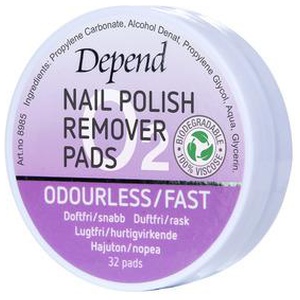 Depend O2 Nail Polish Remover Odourless/Fast 32 Pads produktbillede