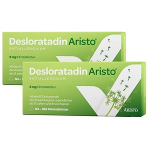 Desloratadin Aristo Antiallergikum 5 mg Filmtabletten, 2x100 St Filmtabletten Produktbild