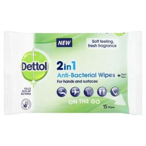 Dettol On The Go 2-in-1 Antibacterial Wipes Pack of 15 product image