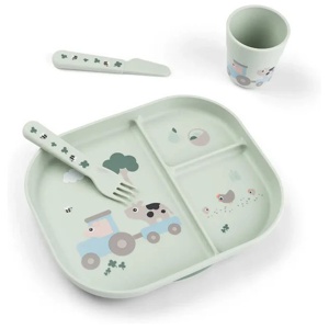Done by Deer Foodie Dinner Set w/suction Tiny Farm Green produkt bild