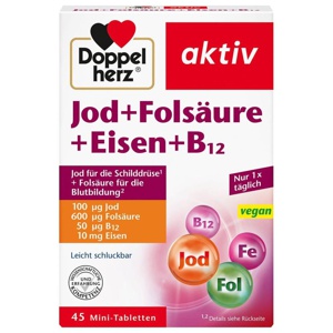Doppelherz Jod + Folsäure + Eisen + B12 Tabletten, 45 St Tabletten Produktbild