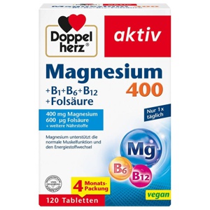 DOPPELHERZ Magnesium 400+B1+B6+B12+Folsäure Tabl. Produktbild