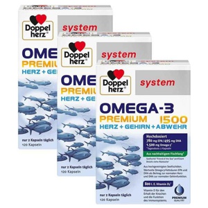 Doppelherz Omega-3 Premium 1500 system Kapseln, 3x120 St Kapseln Produktbild