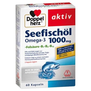 Doppelherz Seefischöl Omega-3 1000 mg+Folsäure Kapseln, 60 St Kapseln Produktbild