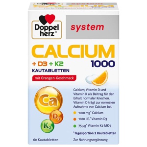 DOPPELHERZ Calcium 1000+D3+K2 system Kautabletten Produktbild