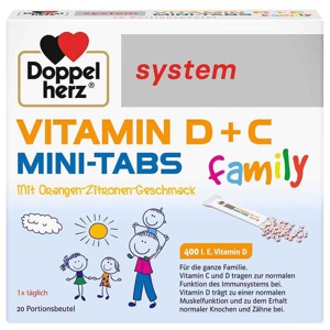 DOPPELHERZ Vitamin D+C Mini-Tabs family system Produktbild
