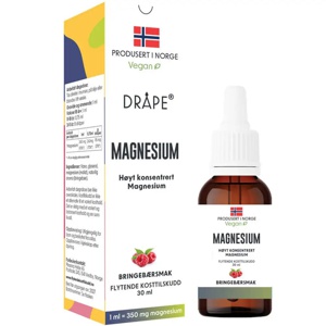 Dråpe Magnesium 350 mg/ml bringebærsmak 30 ml produktbilde