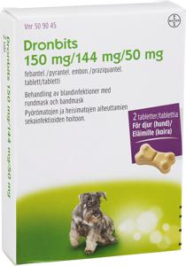 Dronbits tablett för hund 150 mg/144 mg/50 mg 2 st produkt bild
