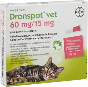 Dronspot vet, spot-on, lösning 60 mg/ 15 mg, 2 doser produkt bild