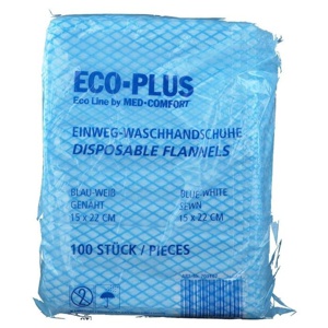 Einmal Waschhandschuh Eco-plus blau-weiss genÃ¤ht Produktbild