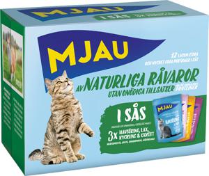Ekonomipack: Mjau Cat Pouch 24 x 85 g - Mixpack Kött- och fiskmeny i sås (4 sorter) produkt bild