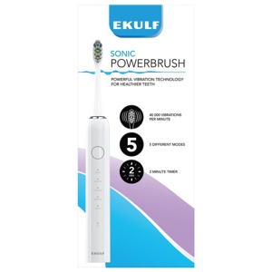 Ekulf Sonic Powerbrush elektrisk tannbørste hvit 1 stk produktbilde