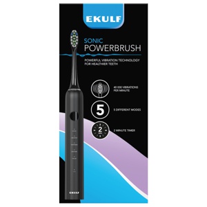 Ekulf Sonic Powerbrush elektrisk tannbørste sort 1 stk produktbilde